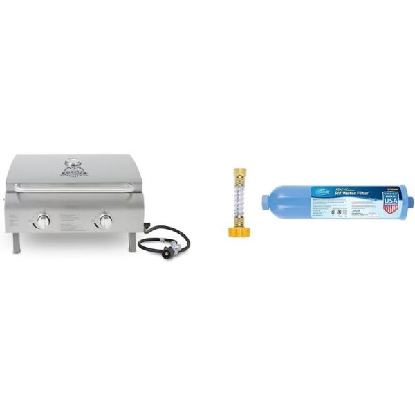 Pit Boss Grills 75275 Stainless Steel Two-Burner Portable Grill(Grill + Water Filter & Hose Protector)